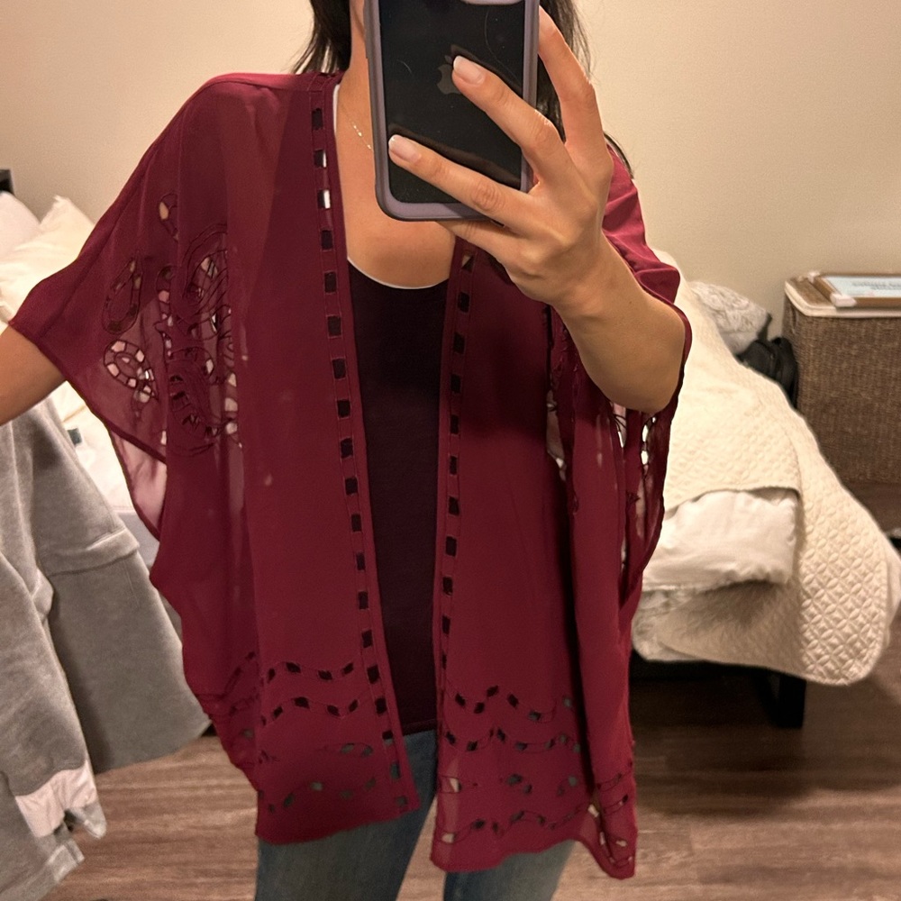 Red wine color sheer flowy shrug